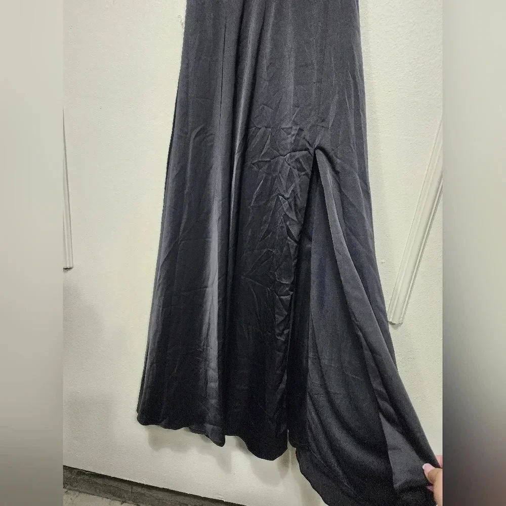 Lulu's Upscale Poise Black Satin Bow Strapless Maxi Dress Wedding Party Guest - Picture 7 of 12
